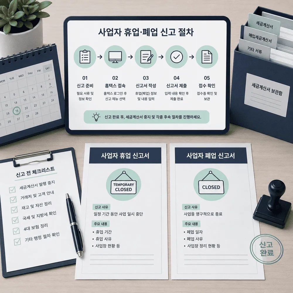 사업자 휴업 폐업 세금절차 확인표